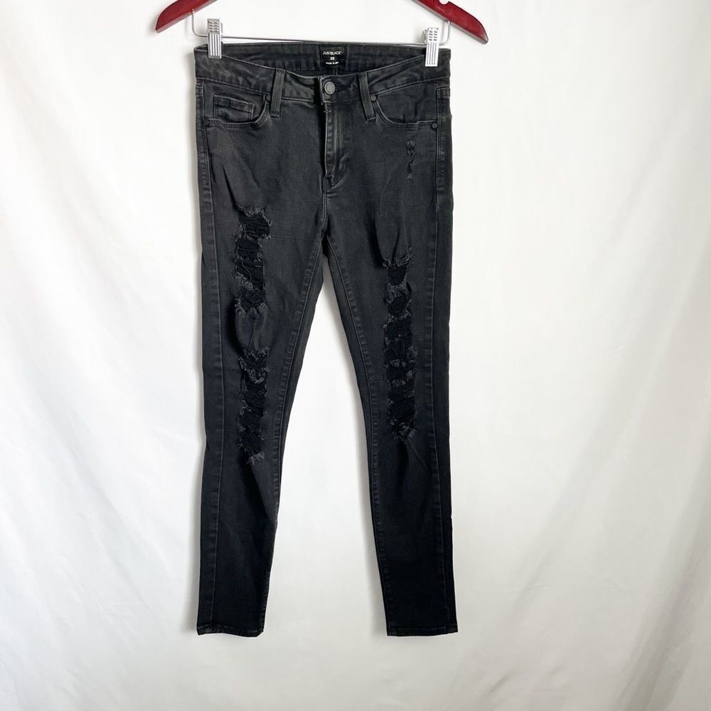 Just Black Distressed Black Skinny Jeans 25